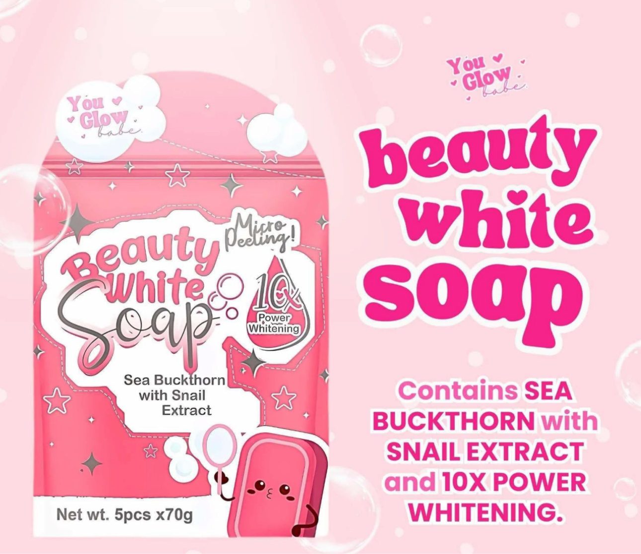 You Glow Babe - Beauty White Soap - Sea Buckhorn with Snail Extract ( 5 X 70g soap )