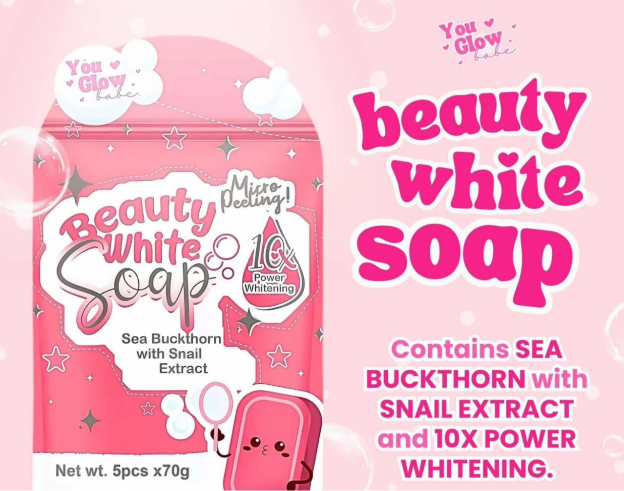 You Glow Babe - Beauty White Soap - Sea Buckhorn with Snail Extract ( 5 X 70g soap )